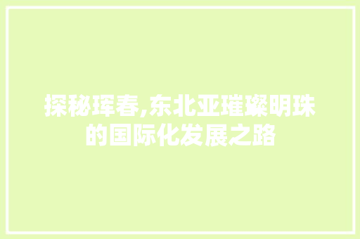 探秘珲春,东北亚璀璨明珠的国际化发展之路