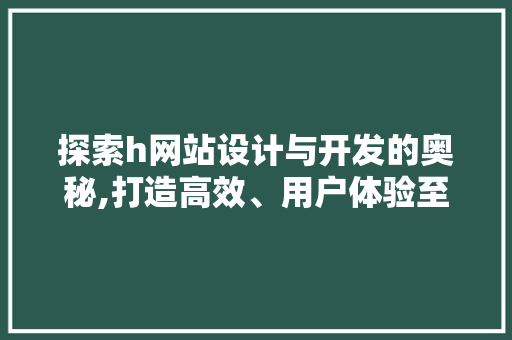 探索h网站设计与开发的奥秘,打造高效、用户体验至上的数字平台