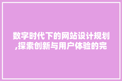 数字时代下的网站设计规划,探索创新与用户体验的完美融合