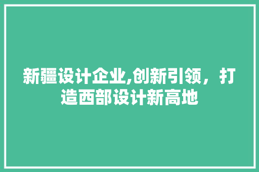 新疆设计企业,创新引领，打造西部设计新高地