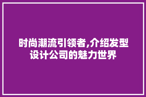 时尚潮流引领者,介绍发型设计公司的魅力世界
