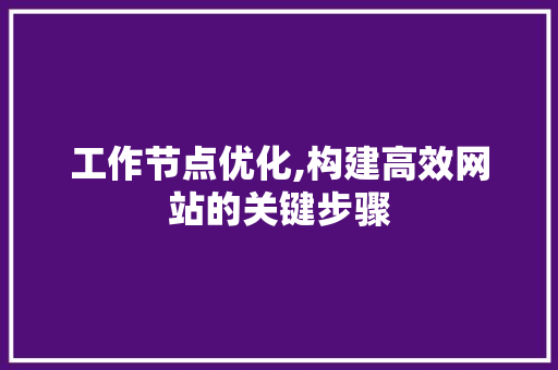 工作节点优化,构建高效网站的关键步骤