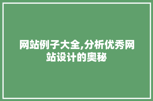 网站例子大全,分析优秀网站设计的奥秘