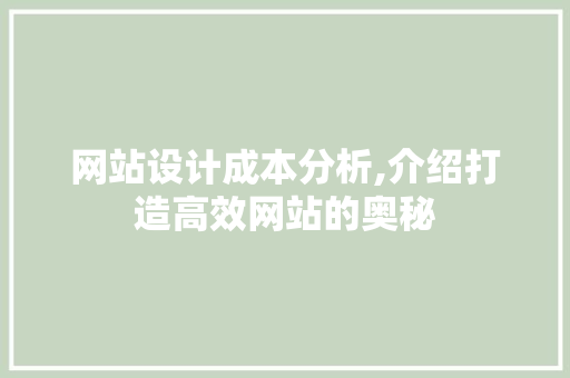 网站设计成本分析,介绍打造高效网站的奥秘