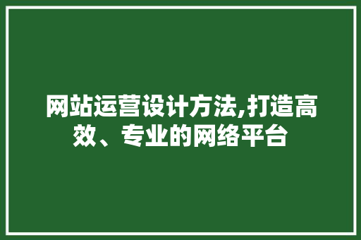 网站运营设计方法,打造高效、专业的网络平台