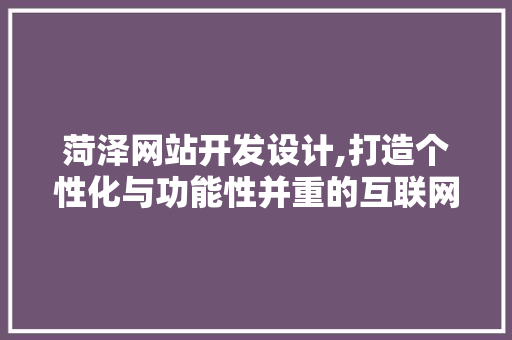 菏泽网站开发设计,打造个性化与功能性并重的互联网平台