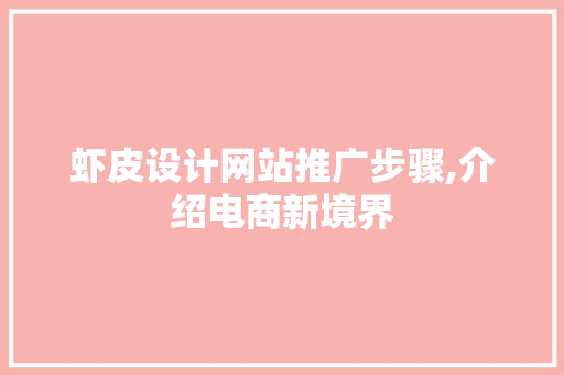 虾皮设计网站推广步骤,介绍电商新境界