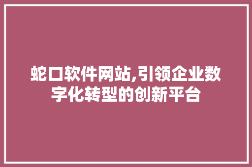 蛇口软件网站,引领企业数字化转型的创新平台