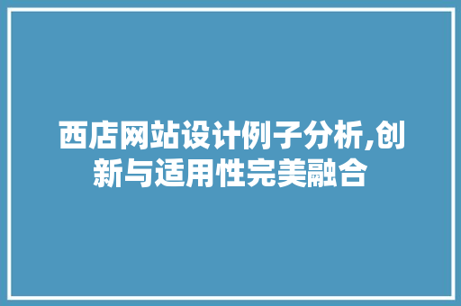 西店网站设计例子分析,创新与适用性完美融合