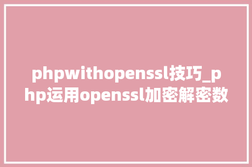 phpwithopenssl技巧_php运用openssl加密解密数据