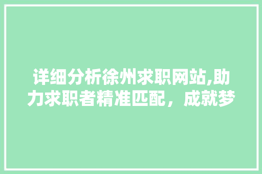 详细分析徐州求职网站,助力求职者精准匹配，成就梦想起航