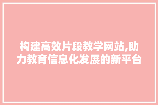 构建高效片段教学网站,助力教育信息化发展的新平台