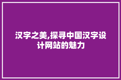 汉字之美,探寻中国汉字设计网站的魅力