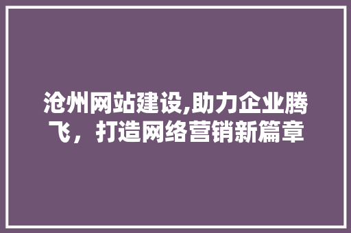 沧州网站建设,助力企业腾飞，打造网络营销新篇章