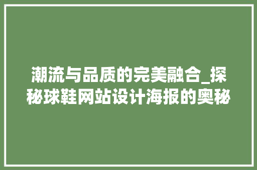 潮流与品质的完美融合_探秘球鞋网站设计海报的奥秘