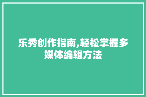 乐秀创作指南,轻松掌握多媒体编辑方法
