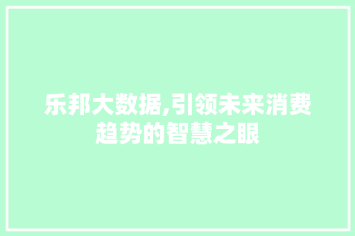 乐邦大数据,引领未来消费趋势的智慧之眼