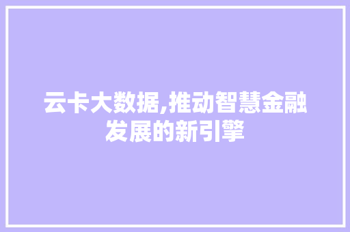 云卡大数据,推动智慧金融发展的新引擎