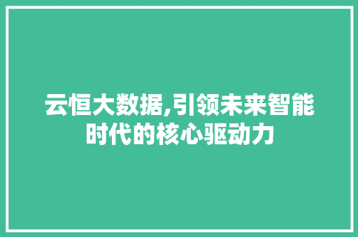 云恒大数据,引领未来智能时代的核心驱动力