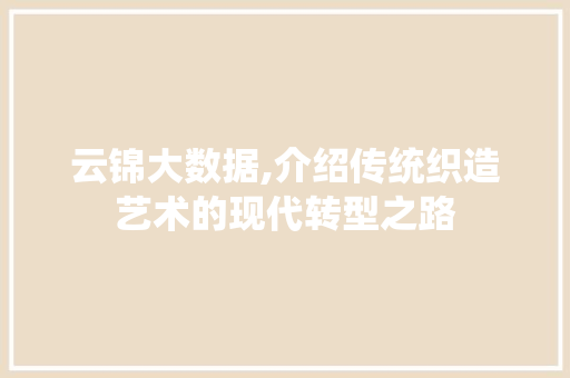 云锦大数据,介绍传统织造艺术的现代转型之路