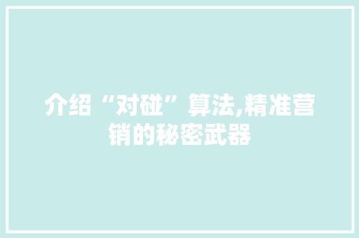 介绍“对碰”算法,精准营销的秘密武器