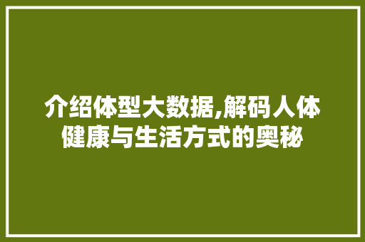 介绍体型大数据,解码人体健康与生活方式的奥秘