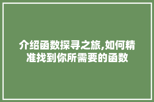 介绍函数探寻之旅,如何精准找到你所需要的函数