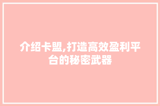 介绍卡盟,打造高效盈利平台的秘密武器