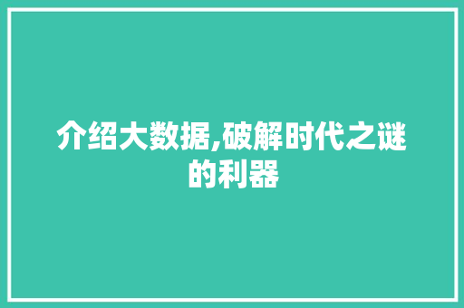 介绍大数据,破解时代之谜的利器