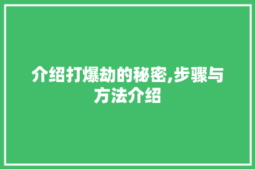 介绍打爆劫的秘密,步骤与方法介绍