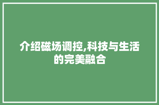 介绍磁场调控,科技与生活的完美融合