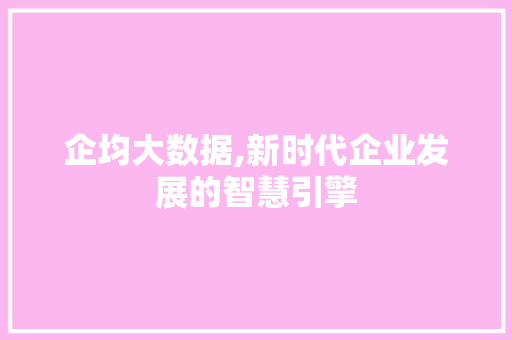 企均大数据,新时代企业发展的智慧引擎