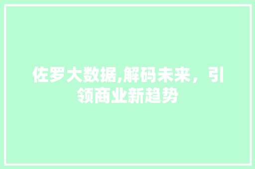佐罗大数据,解码未来，引领商业新趋势