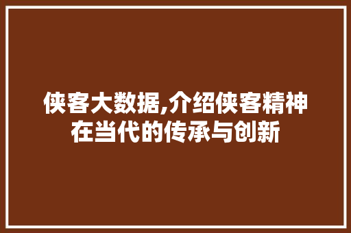 侠客大数据,介绍侠客精神在当代的传承与创新