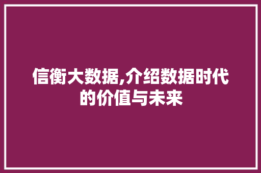 信衡大数据,介绍数据时代的价值与未来