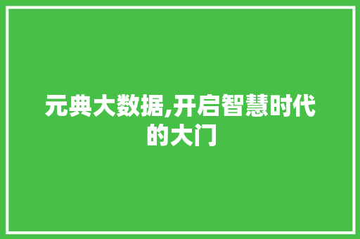 元典大数据,开启智慧时代的大门