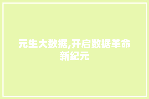 元生大数据,开启数据革命新纪元