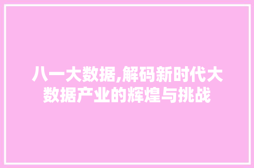 八一大数据,解码新时代大数据产业的辉煌与挑战