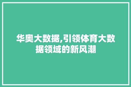 华奥大数据,引领体育大数据领域的新风潮
