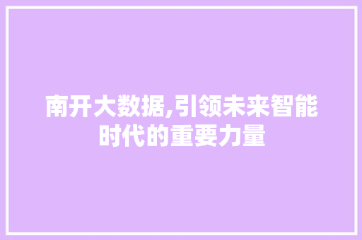 南开大数据,引领未来智能时代的重要力量