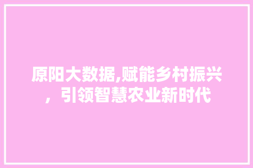 原阳大数据,赋能乡村振兴，引领智慧农业新时代