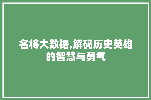 名将大数据,解码历史英雄的智慧与勇气