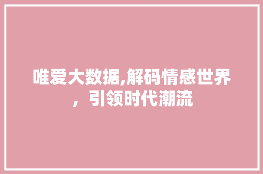 唯爱大数据,解码情感世界，引领时代潮流