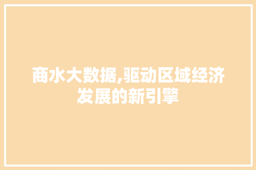 商水大数据,驱动区域经济发展的新引擎