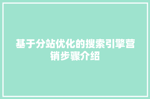 基于分站优化的搜索引擎营销步骤介绍