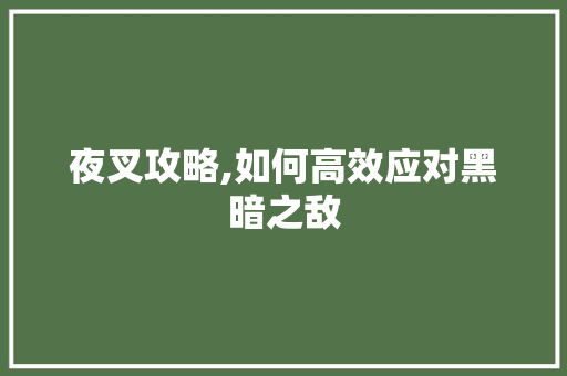 夜叉攻略,如何高效应对黑暗之敌
