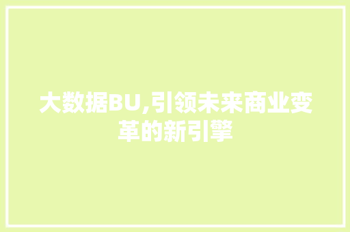 大数据BU,引领未来商业变革的新引擎