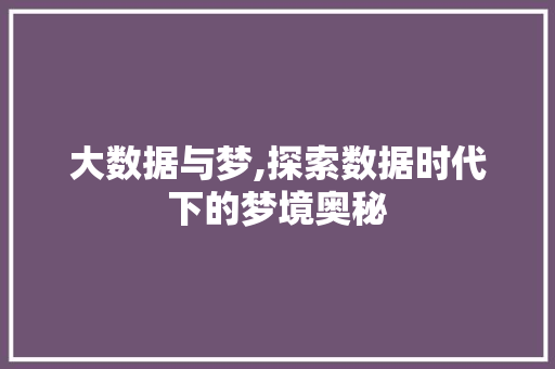 大数据与梦,探索数据时代下的梦境奥秘