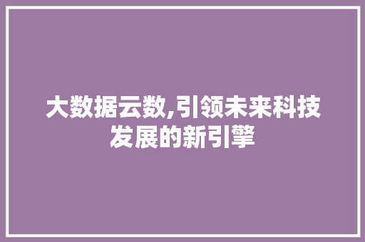 大数据云数,引领未来科技发展的新引擎