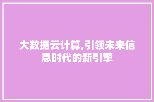 大数据云计算,引领未来信息时代的新引擎